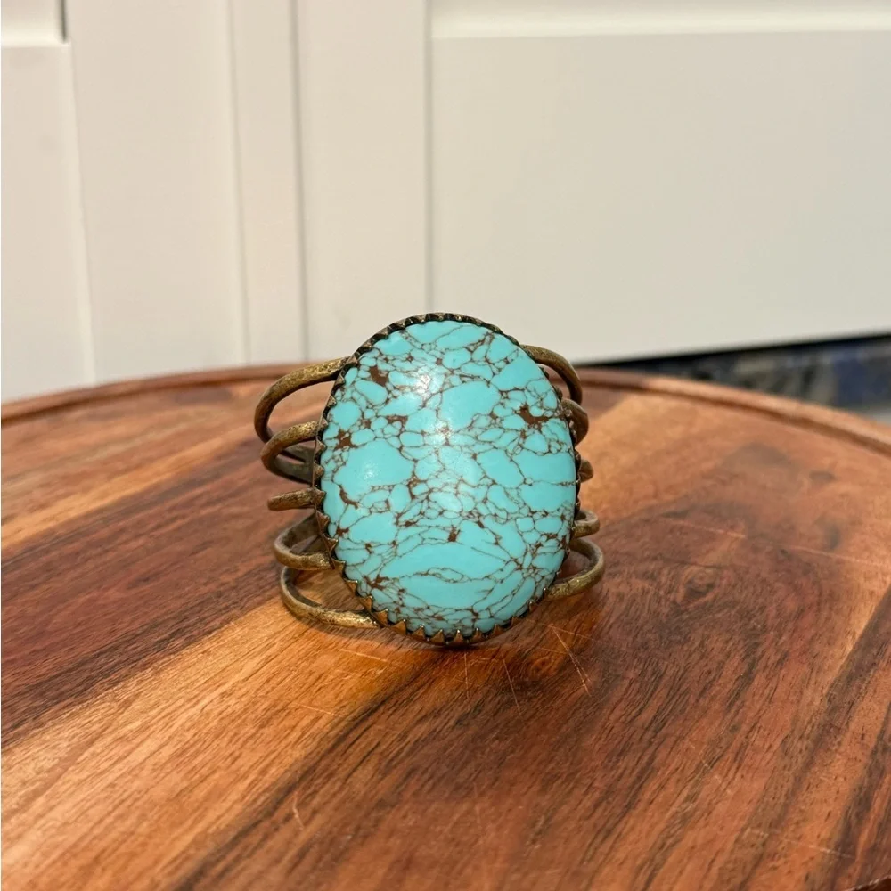 Lucky Brand Vintage Inspired Turquoise Gold Women's Statement Cuff Bracelet OS - Picture 8 of 10